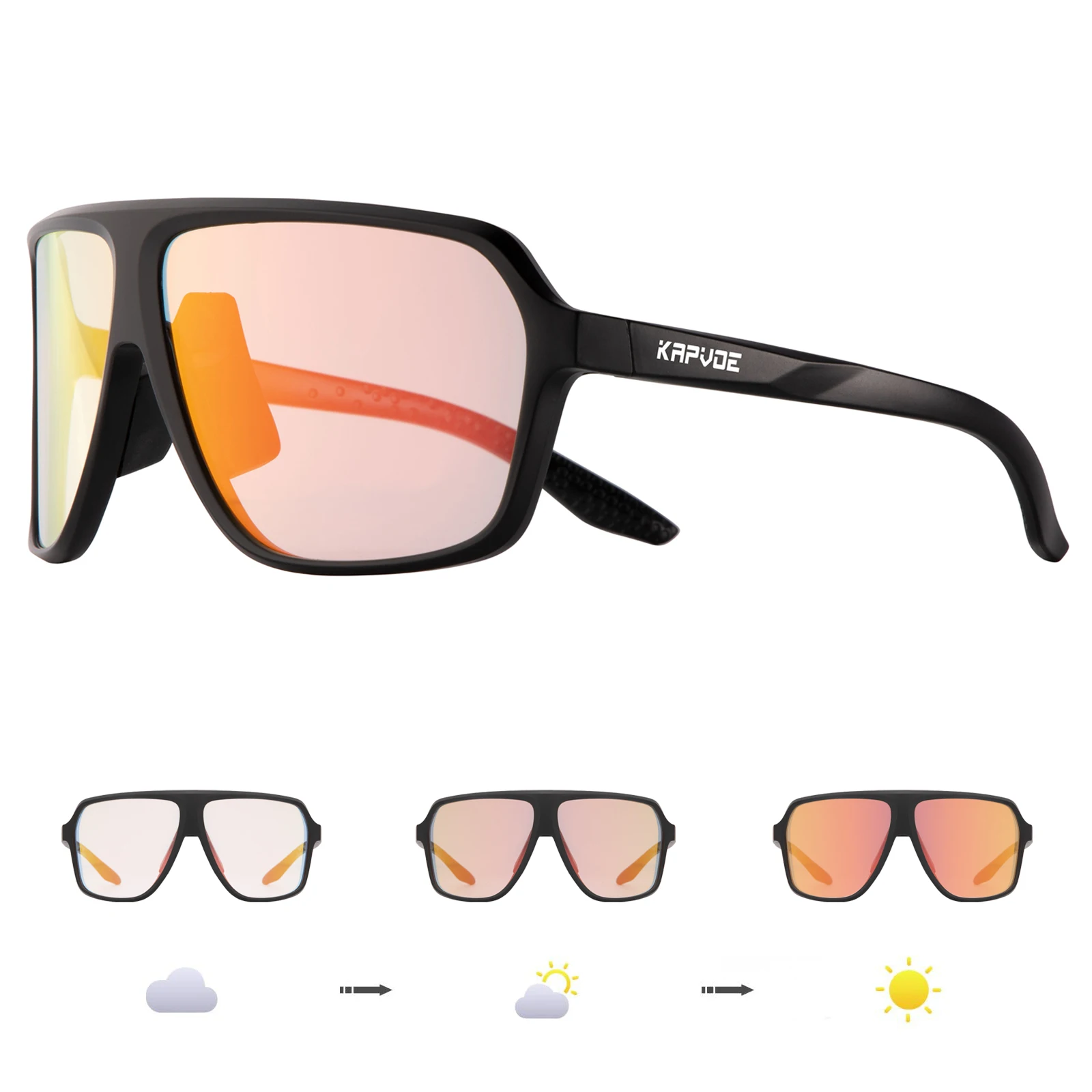 Kapvoe Leichte photochrome Fahrradbrille, schützende, klare Schießschutzbrille, Herren und Damen, Outdoor-Sport-Sonnenbrille