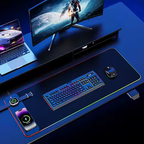RGB Mouse Keyboard Pad with Wireless Charging Large Pads for Phone Gaming Mousepad Desktop PC Laptop Computer Desks Plate Mat