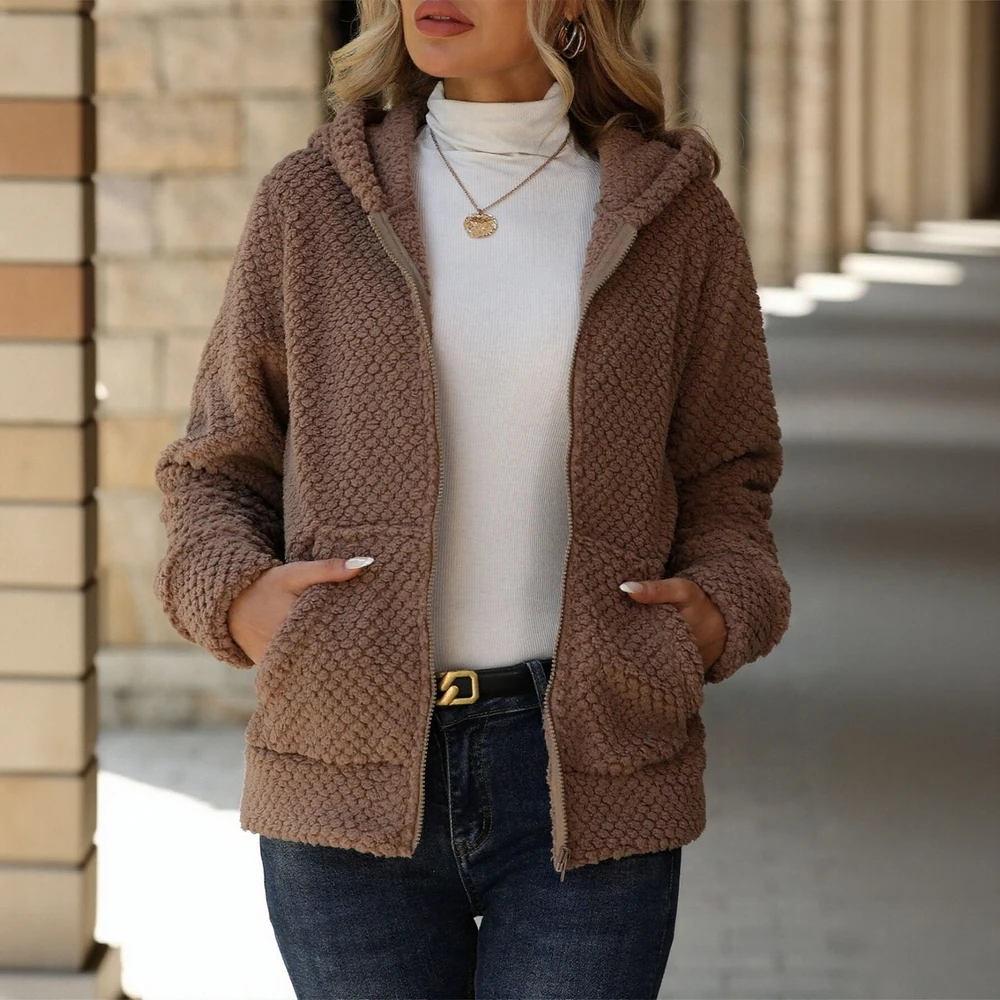 

Женская повседневная шикарная куртка с капюшоном и длинными рукавами, осенняя куртка с отдельными карманами на молнии, повседневная одежда, простой стиль