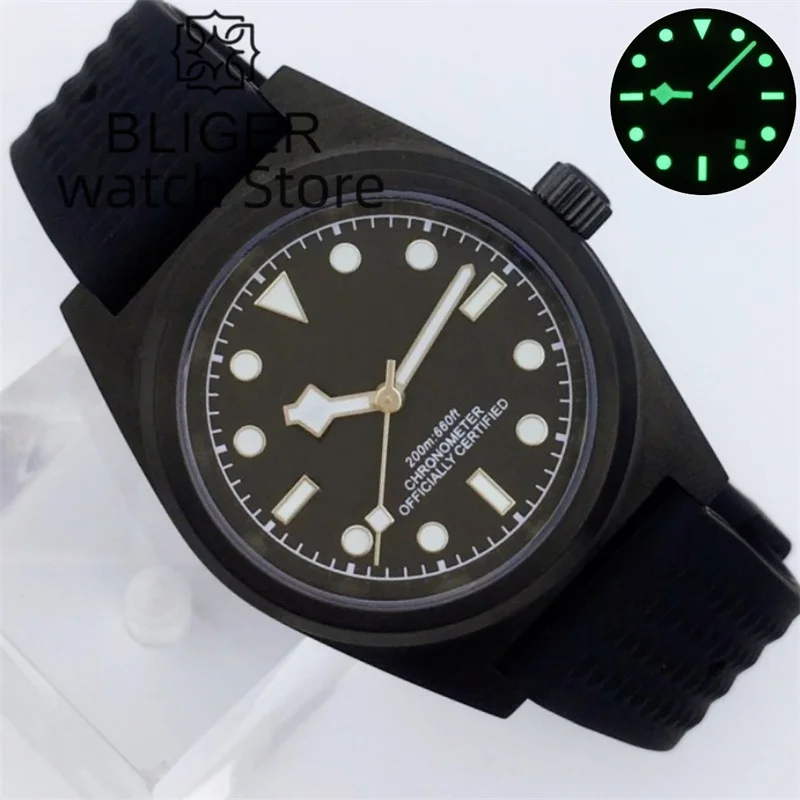 

BLIGER 38mm Men's Pilot Watch NH35A Automatic Mechanical Watch Waterproof Sapphire glass C3 Luminous Dial Rubber strap Relojes