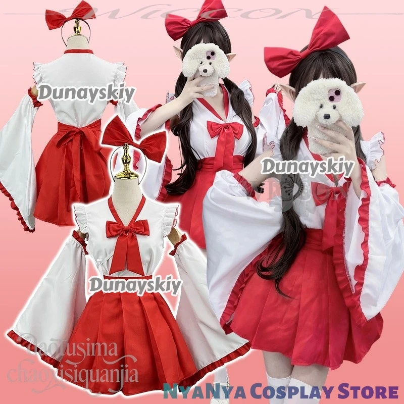 

2026 Christmas Original Design Kawaii Japanese Miko Witch Red Mini Dress Bow Headband Cute Witch Anime 코스프레 의상 Halloween Cos