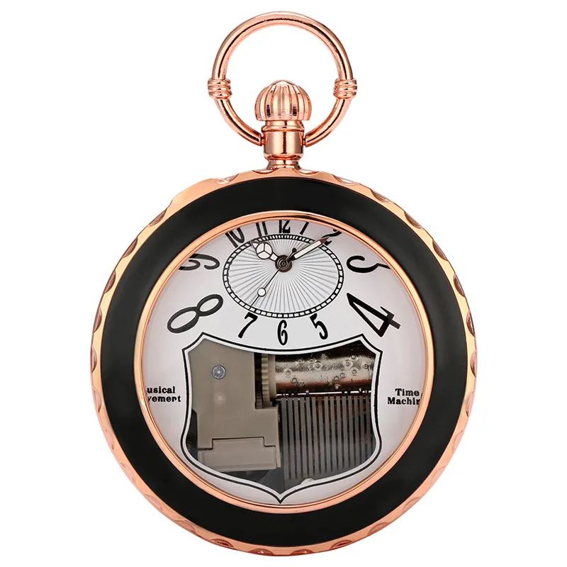 Novel Rose Gold Merry Christamas Musical Pocket Watch FOB Clock Quartz Movement Men Women Pendant Chain Watches Luminous Hands