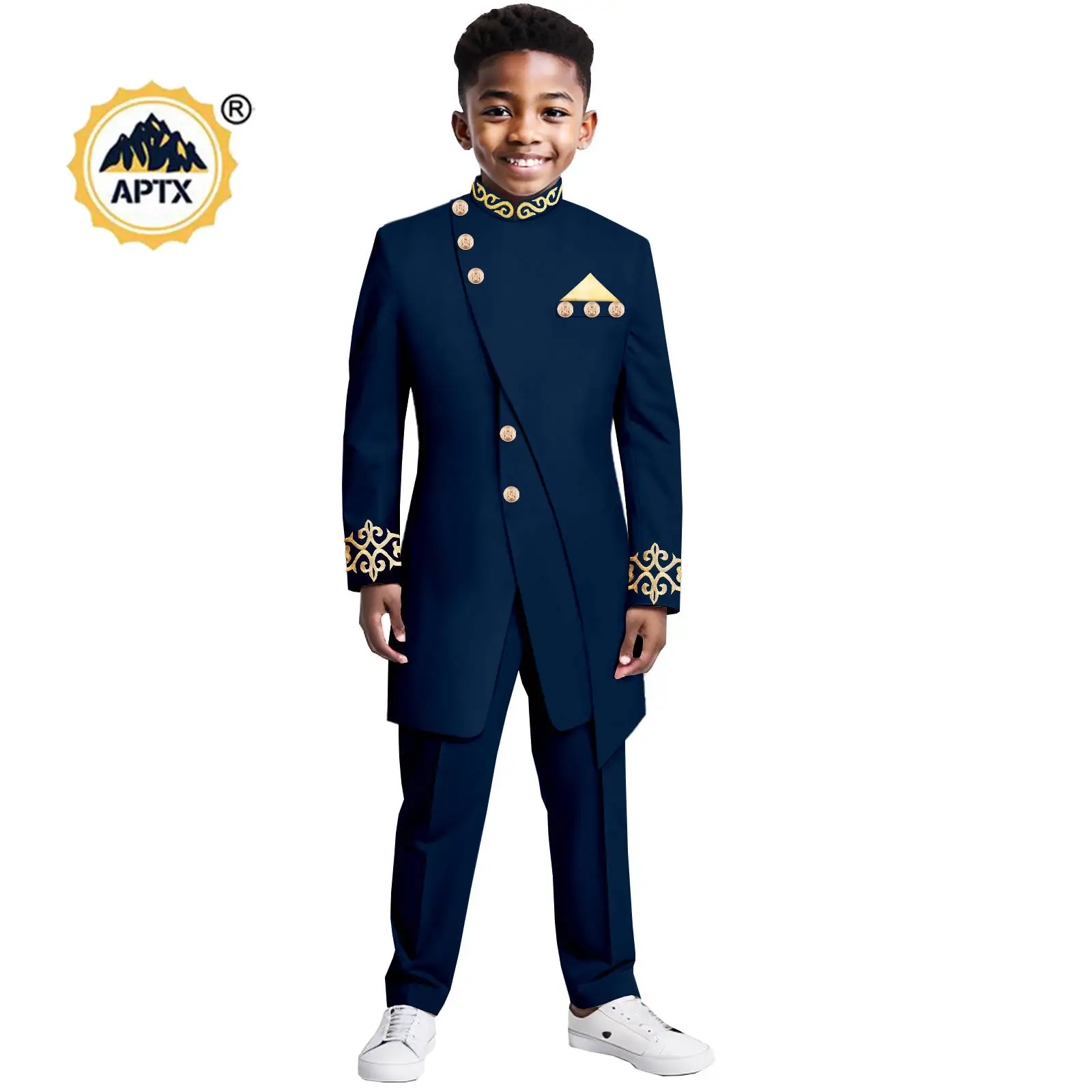 African Clothes for Boy Dashiki Embroide Irregularly Top Jacket and Pant Sets Blazer Suit Children Kid Formal Outfits 2446049