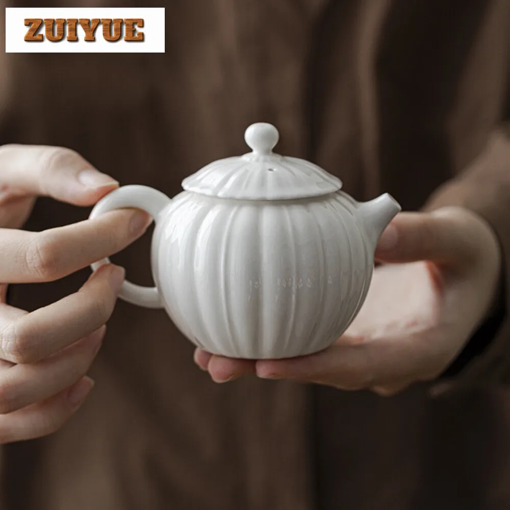 160ml Plant Ash Handmade Teapot Household Creative Pumpkin Teapot Traditional Filter Pot Tea Making Kettle for Tea Ornaments