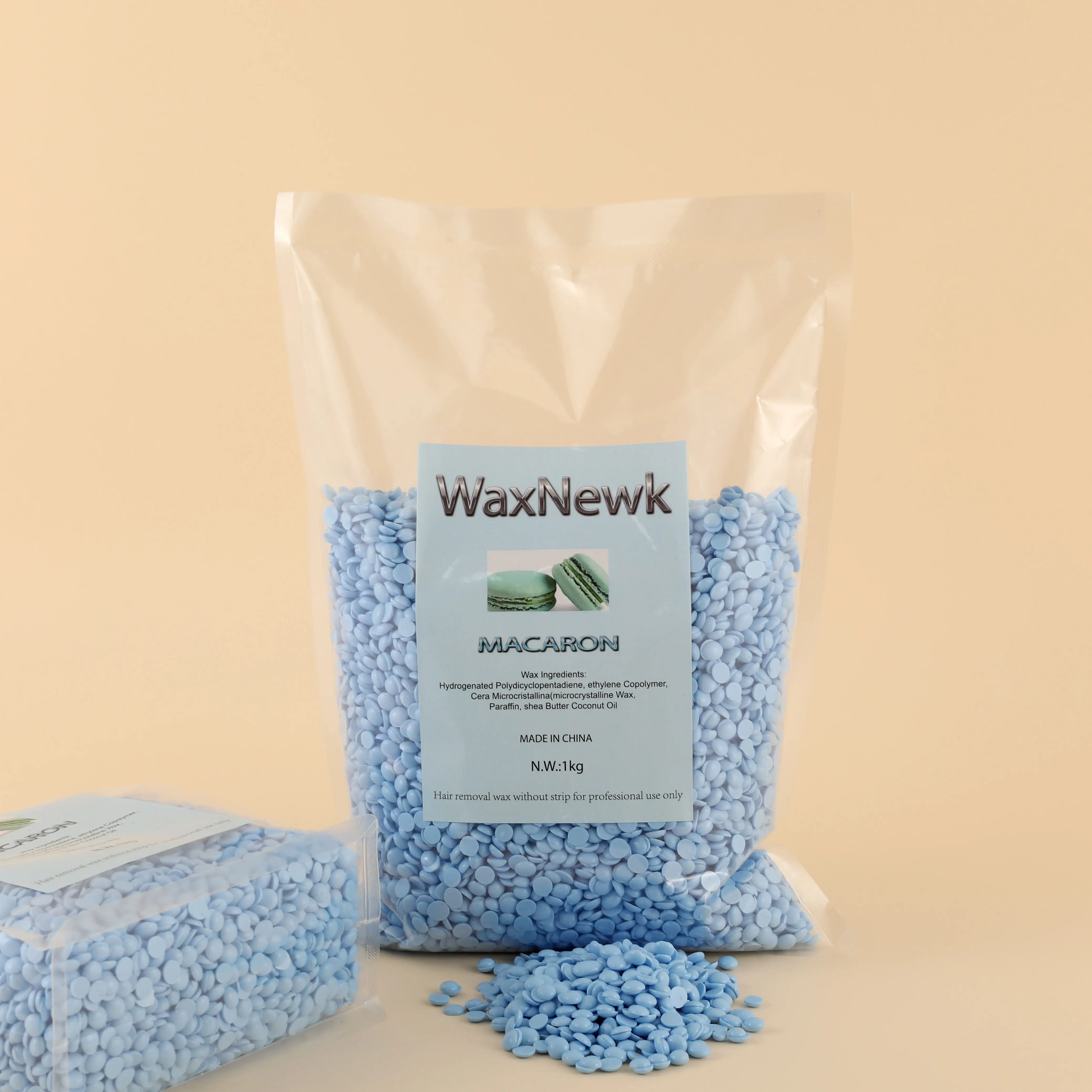 

WaxNewK 1kg Macaron blue color hypoallergenic beauty salon painless Solid low temperature viscous strong Rosin free wax