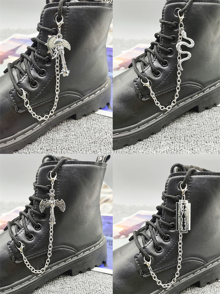 1 Stück Punk Bling Kreuz-Schuhkette Dekoration Vintage Silberfarbene Klinge Schuh-DIY-Zubehör Personalisierter Axt-Schuhclip Schlangen-Schuh-Charm – Detail 10
