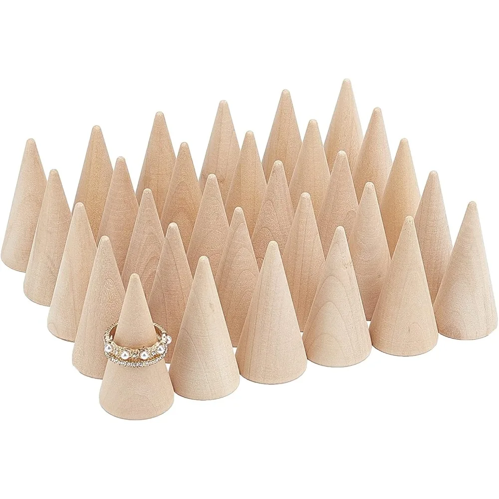 30 Pcs Wood Cone Ring Holder Finger Jewelry Display Stand（Burlywood 1x2 Inch） Ring Display Stands Organizer DIY Craft