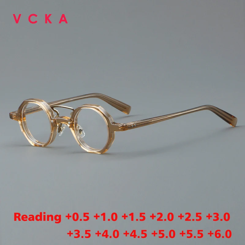 VCKA Round Anti-blue  Acetate Reading Glasses Frame 2024 Luxury Men Prescription Optical Eyeglasses Women Retro +0.50 to +10.0