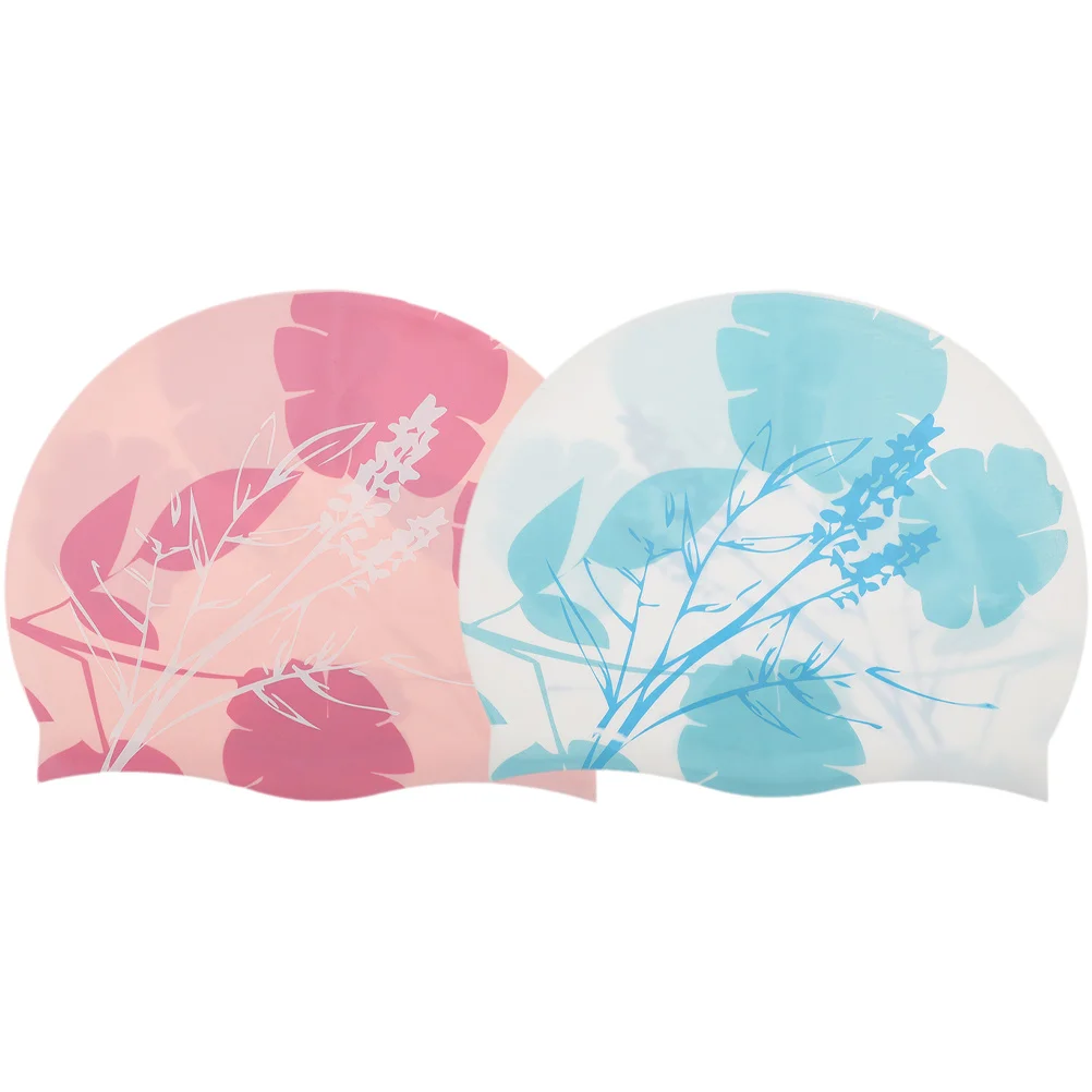 

2pcs Silicone Swim Cap For Adults Long Hair Non-Slip Stretchy Swimming Hat Women Men Bath Use Large Reusable Caps