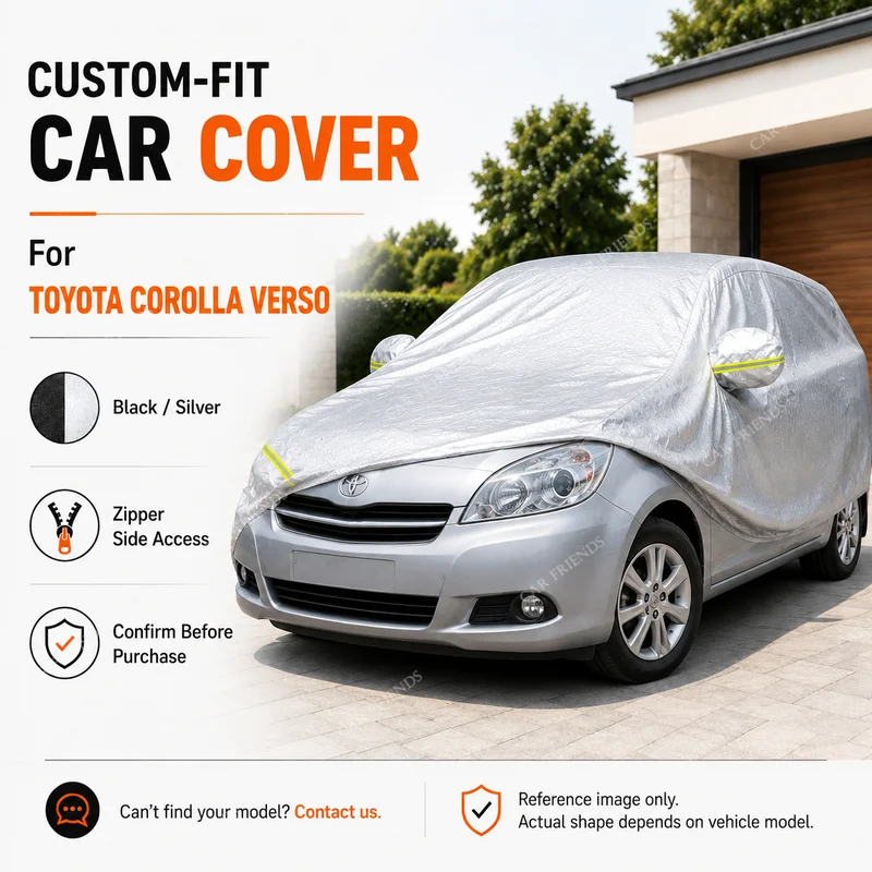 For Toyota Corolla Verso Custom Fit Full Car Cover Silver-Coated Oxford Fabric Side Zipper Access UV Protection