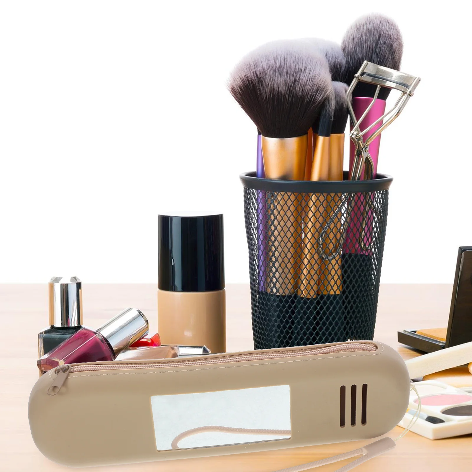 

Portable Makeup Brush Case Silicone Holder Travel Lipsticks Bag Anti-Fall Compact Lightweight Organizer Storage