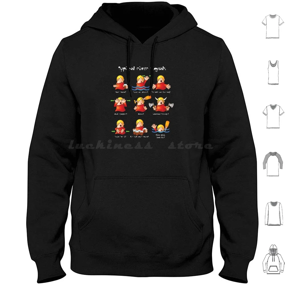 88. River Signals ( Colour For Dark Items ) Hoodies Long Sleeve Kayak Canoe Canoeing Kayaking Watersport Cartoon