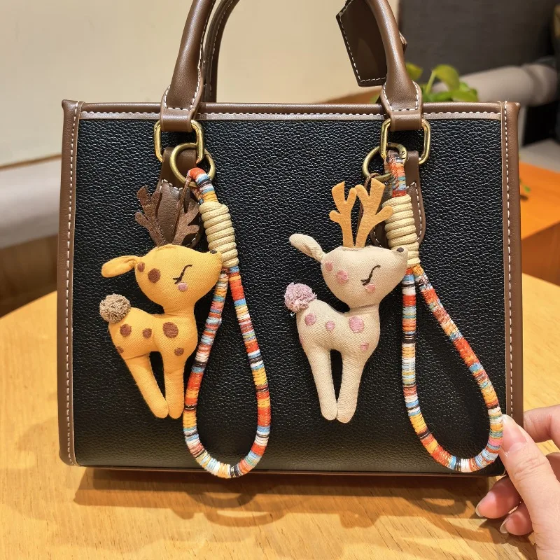 Sweet Deer Brooch and Keyring Bag Charm Handmade Cotton Fabric Cute Rustic Style for Purse Backpack DIY Trim Premium Quality