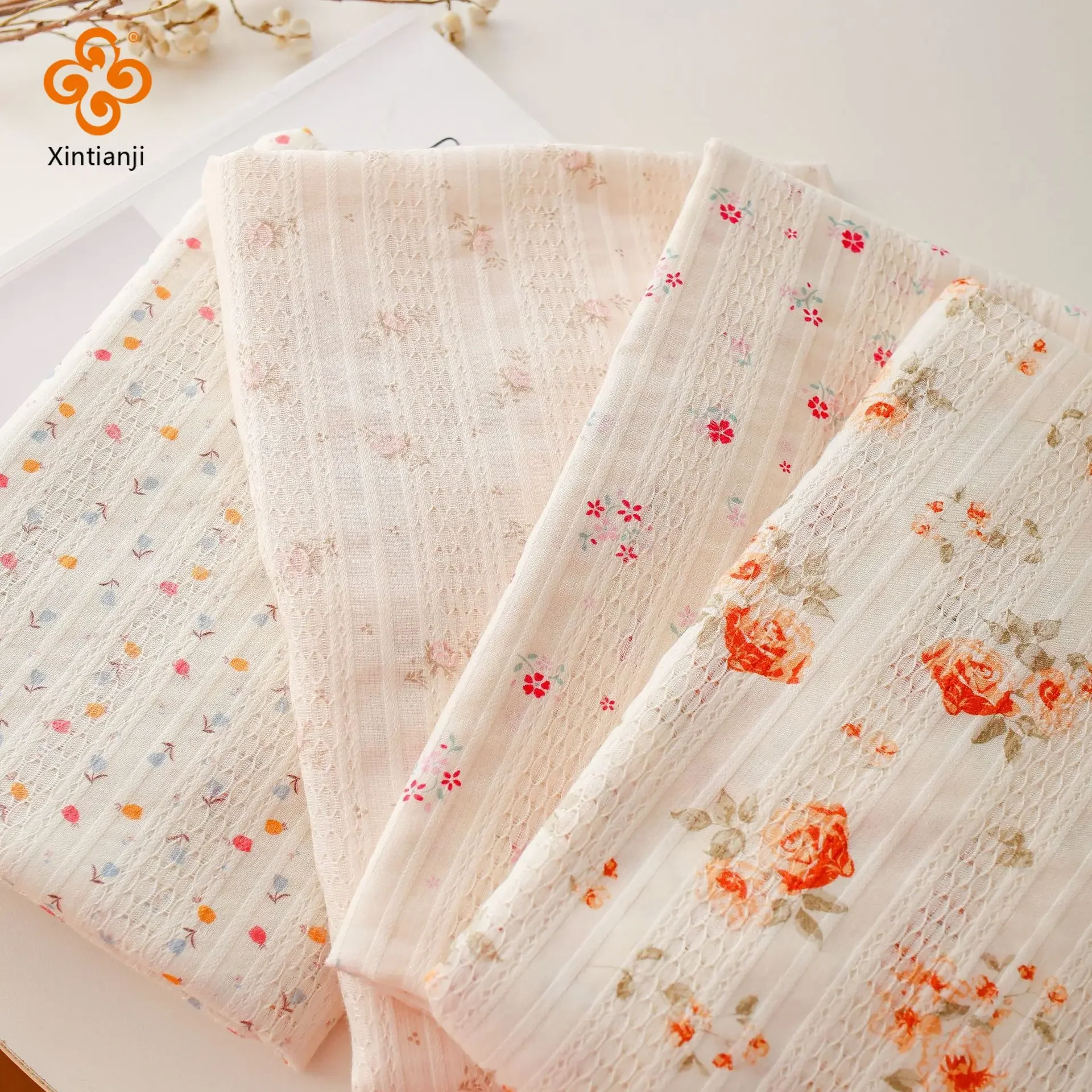100% Cotton Lace Jacquard Fabric Pink Floral Digital Printed Flower Vintage Style Women Skirt, Children Dress, Doll Clothing DIY - Image 4