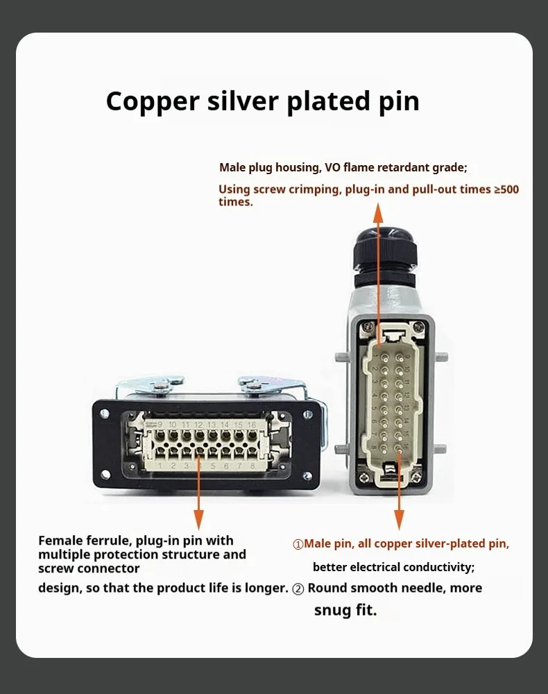 Heavy-duty connector 16-pin HDC-HE-016-1 aviation plug and socket Industrial plug and socket Hot runner system 16A waterproof