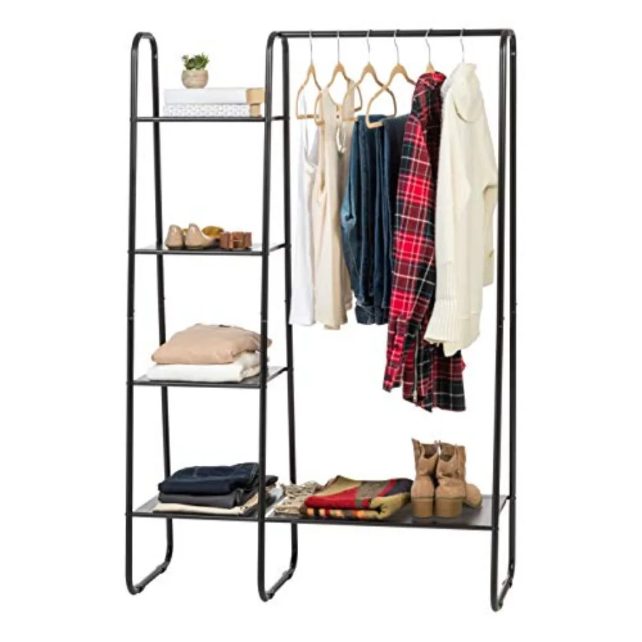 

Clothes Rack with 4 Metal Shelves Freestanding Clothing Racks for Hanging Clothes Easy to Assemble Standing Metal Sturdy Garmen