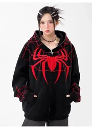 Homens e Mulheres Anime Bordado Zipper Spider Hoodies, Moletom Hip Hop Oversized, Hoodie de Manga Longa, Roupas Harajuku, Gótico Y2k, Homens