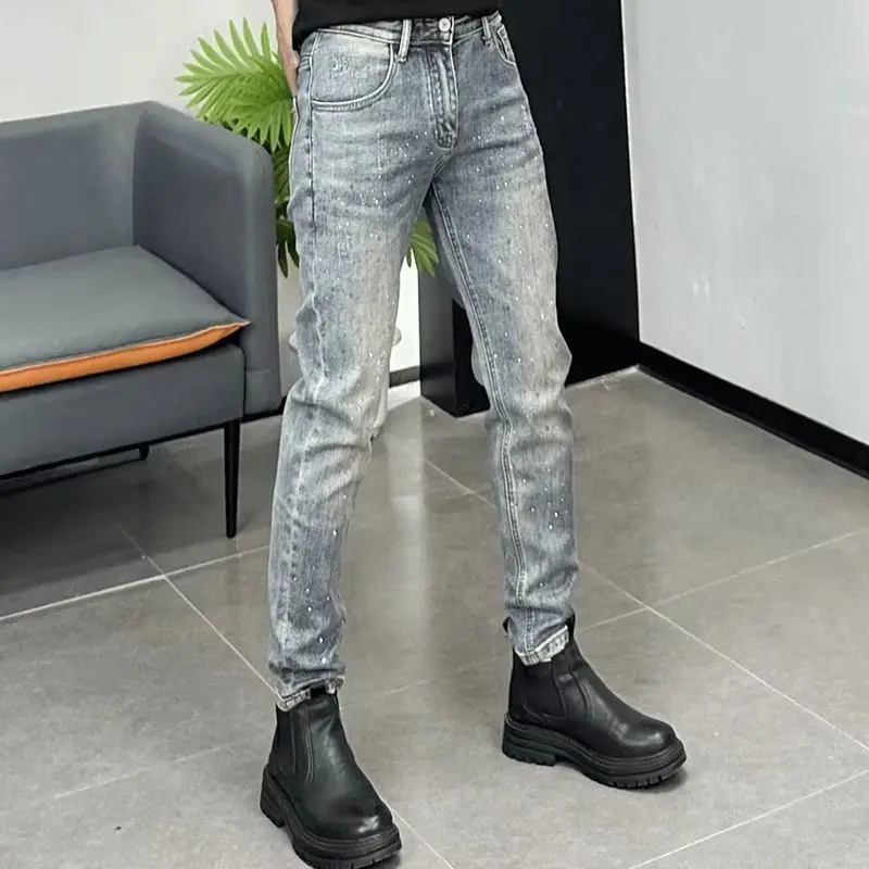 

High Quality 2025 Korean Popular Clothes Autumn New Gypsy Hot Diamond Jeans Men's Trendy Brand Handsome Versatile Slim Pants