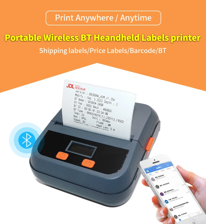 TDL80 Bluetooth draagbare 80 mm thermische zelfklevende stickerlabelprinter