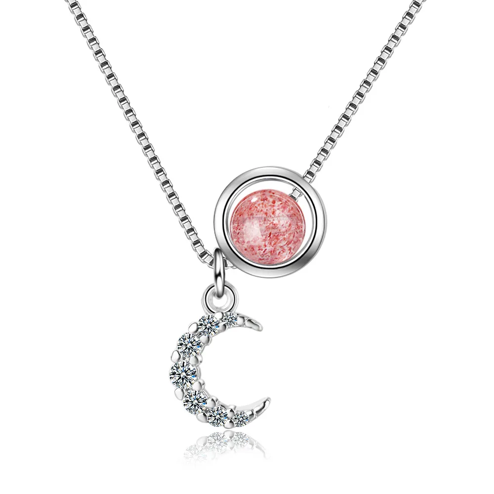 Gargantilla de cristal de fresa rosa de plata de ley 925 coreana, colgante para mujer, joyería para fiesta de boda, regalo