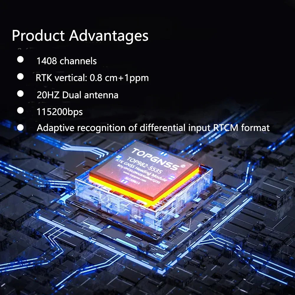 Módulo GPS TOP982-5535 RTK GNSS Módulo de cabeçalho de alta precisão TOPGNSS L1 L2 L5 RTK com duas antenas de frequência total