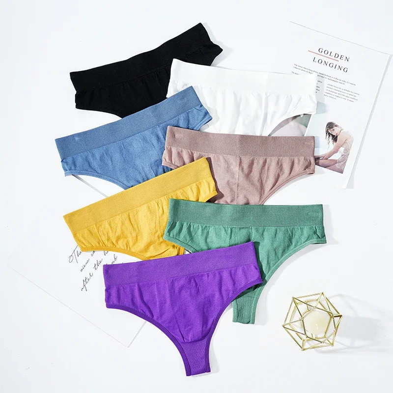 10 PCS/SET Women\'s Thong Cotton Panties Sexy Panties G-String Solid Color Seamless Thongs Mid Waist Female Intimate Underwear