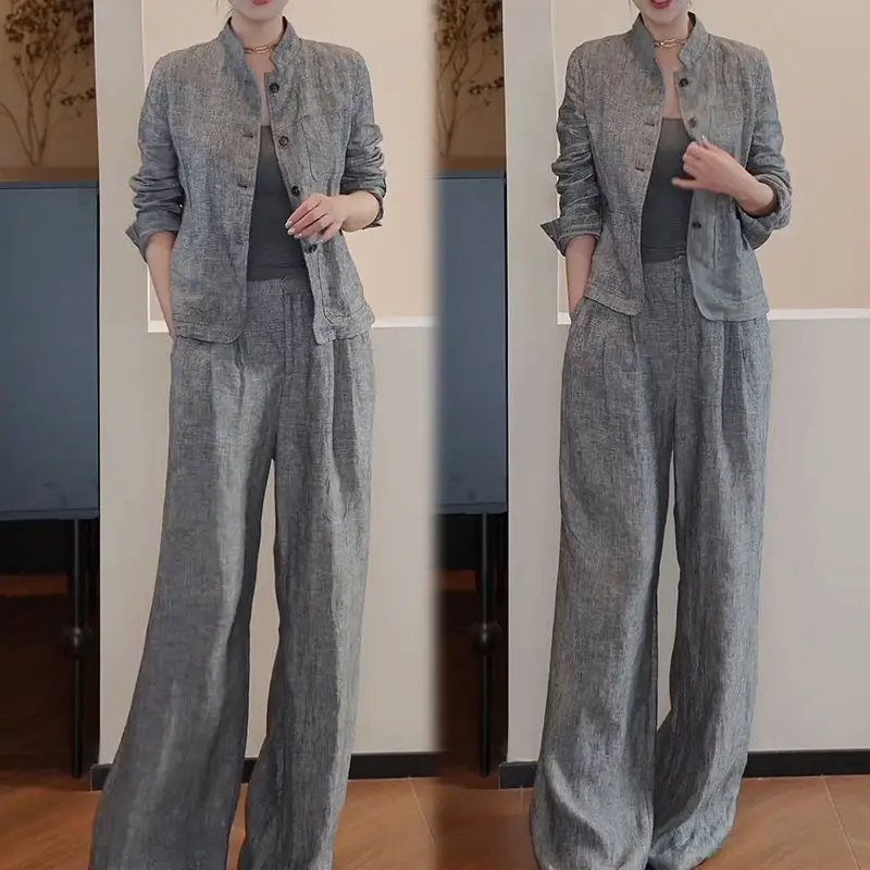 

Casual Set for Women in Spring and Autumn New High-end Temperament Solid Color Long Sleeved Top+wide Leg Pants Two-piece Set