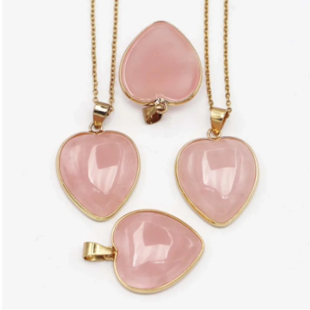 1pc Selling Natural Stone Rose Quartz Necklaces Mineral Healing Heart Shaped Pendant Reiki Charms Fashion DIY Jewelry Accessori