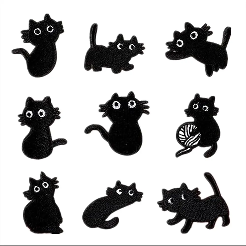 

9 Pcs Black Cat Embroidered Patches Applique Iron on Patches for Clothing Jackets T-Shirt Backpacks.…(Set of 9)