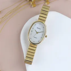 Hot Sale Oval Beautiful Ladies Watches For Women Girl Simple Silver and Gold Alloy Watchband Quartz Minimalist Wristwatches