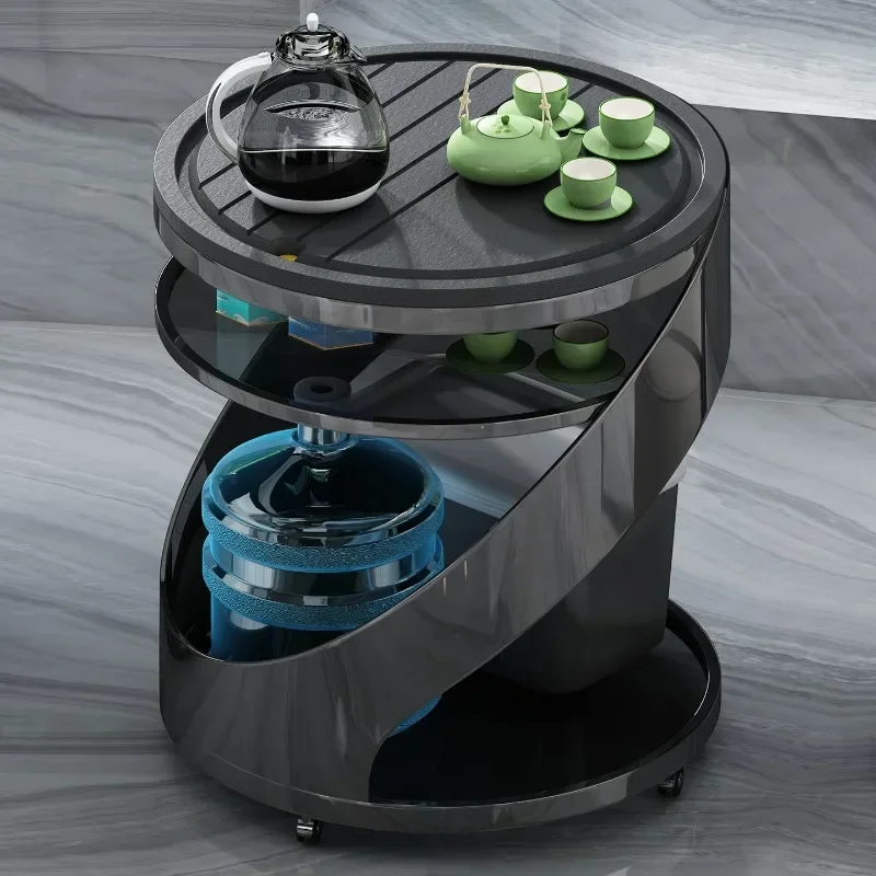 Balcony small tea cart removable stainless steel office tea table with kettle integrated automatic water kung fu tea table