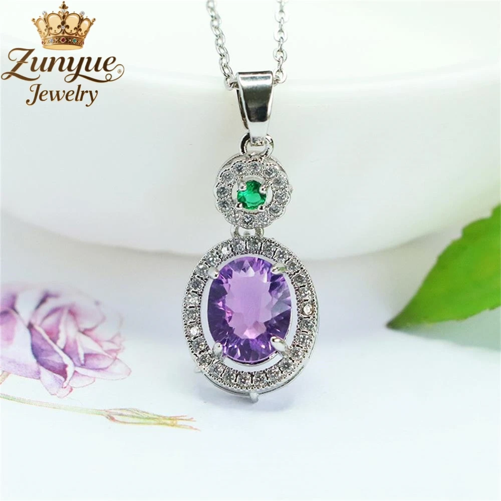 

Natural Amethyst Diamond-Encrusted Green Flower Openwork Pendant Luxury Quality Fashion Jewelry Exquisite Elegant Charms Young