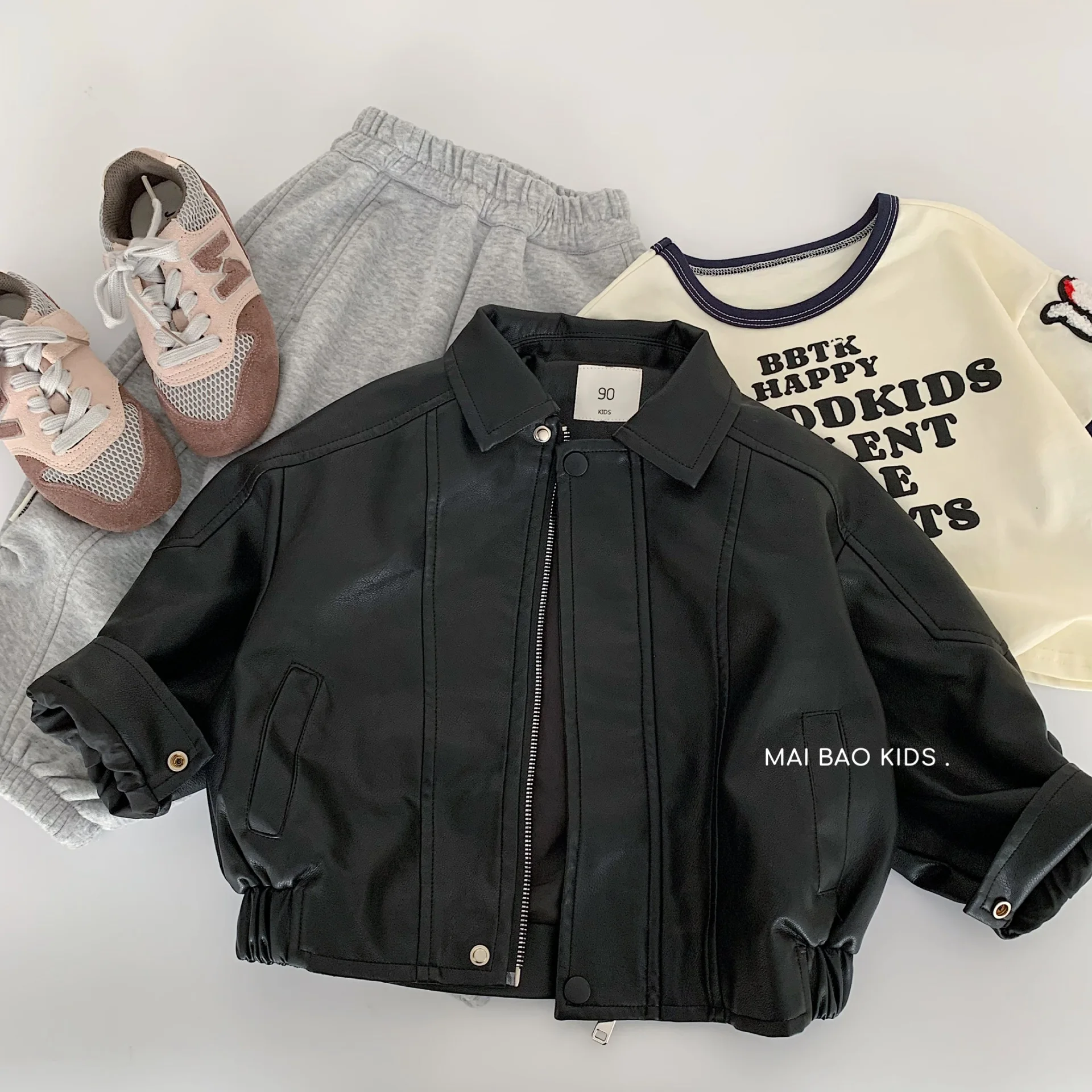 2025 Autumn/Winter New Boys' Motorcycle Jacket and Boys' Handsome Leather Jacket