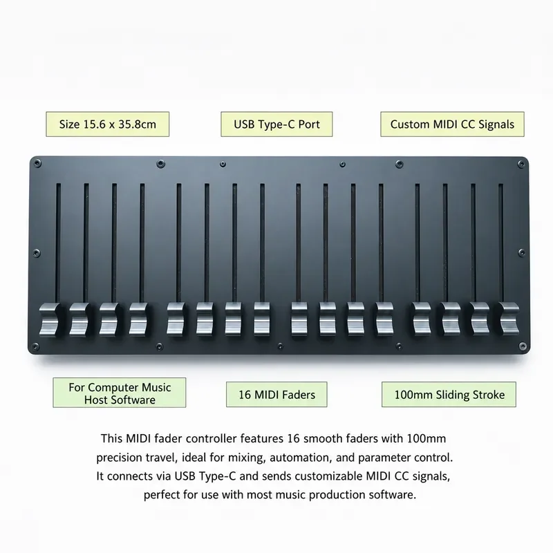 16 Channel 100mm USB Type-C MIDI Fader Controller Plug And Play For DAW Audio Music Production Software