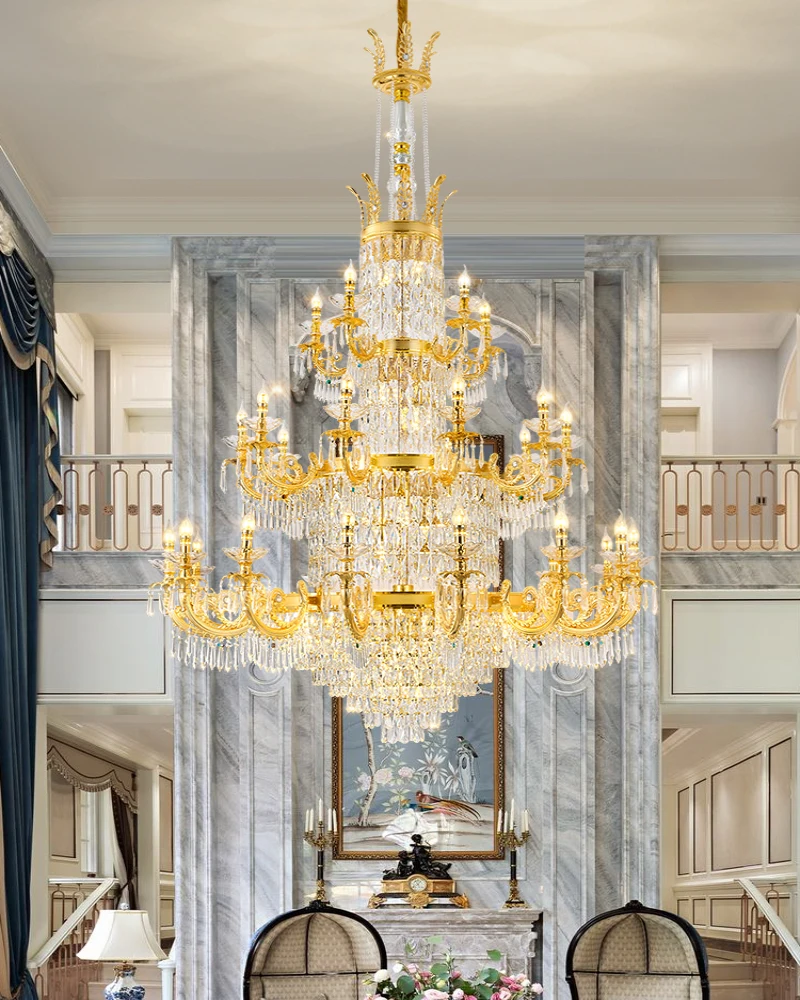 

Crystal 24K Gold Living Room Pendant Light European Style Villa Large Pendant Light Bedroom Dining Room Palace Lighting Fixture