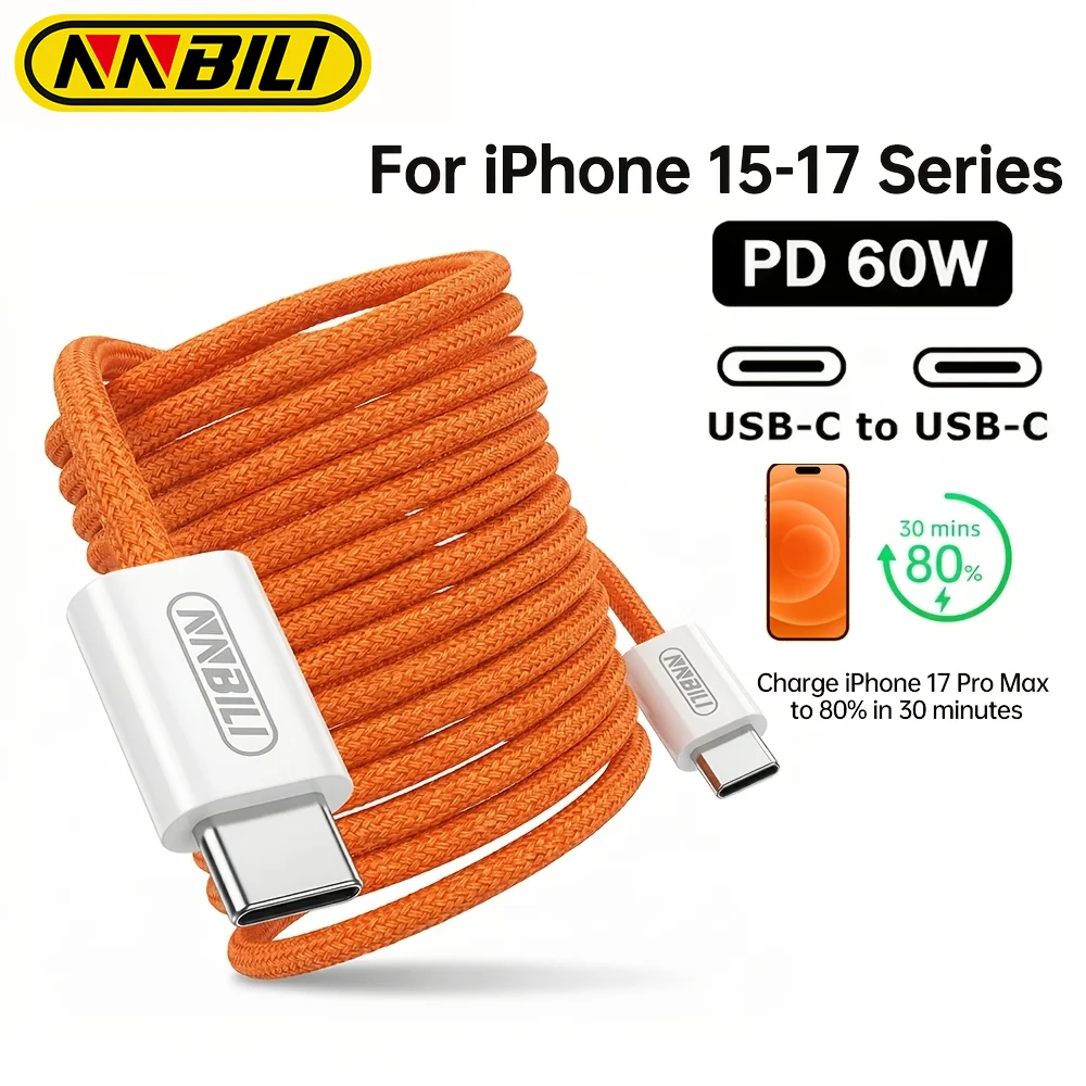 NNBILI PD 60W USB-C zu USB-C Kabel, Schnelles Ladekabel, Geflochtenes Typ-C zu Typ-C Kabel für iPhone 17, Samsung, Xiaomi, Laptop, HUAWEI