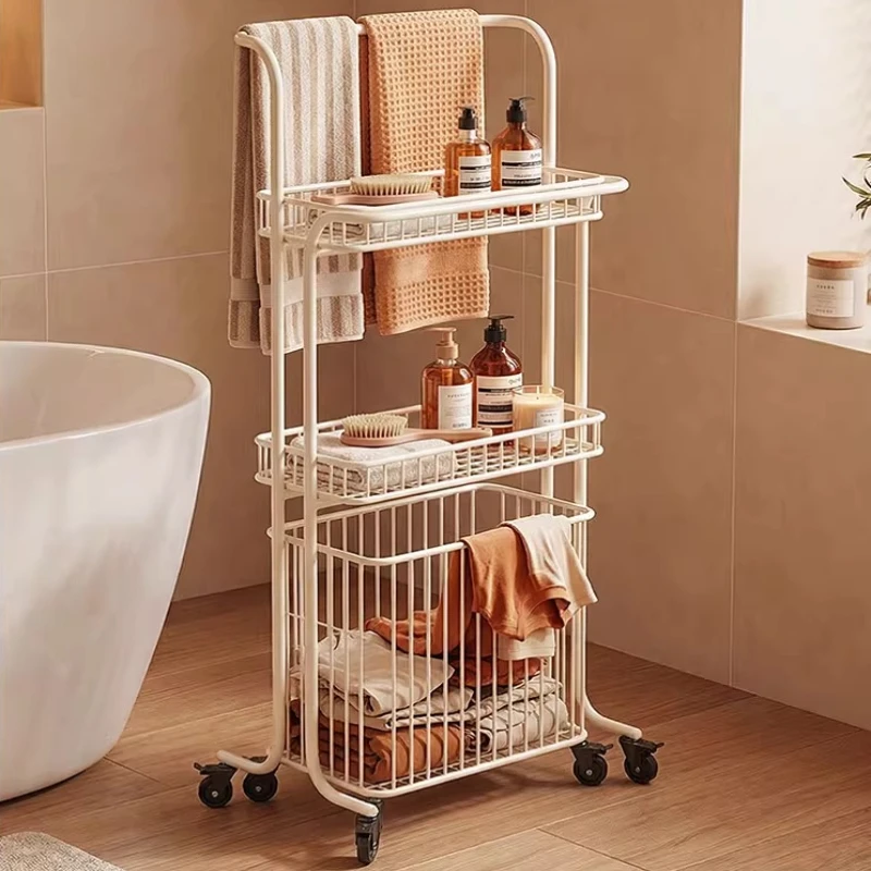 

Nordic Movable Towel Rack Multifunctional Bathroom Storage Shelf Bathtub Side Towel Holder Multi-layer Rolling Bathroom Shelves