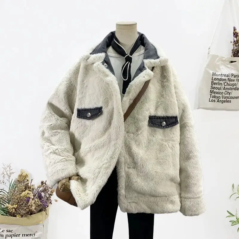 معاطف الدنيم للمرأة طويلة الفراء أفخم المرأة الشتاء فضفاضة تناسب الفرنسية شيك الحضرية السفر التجفيف السريع مقنعين مبطن رقيق الستر