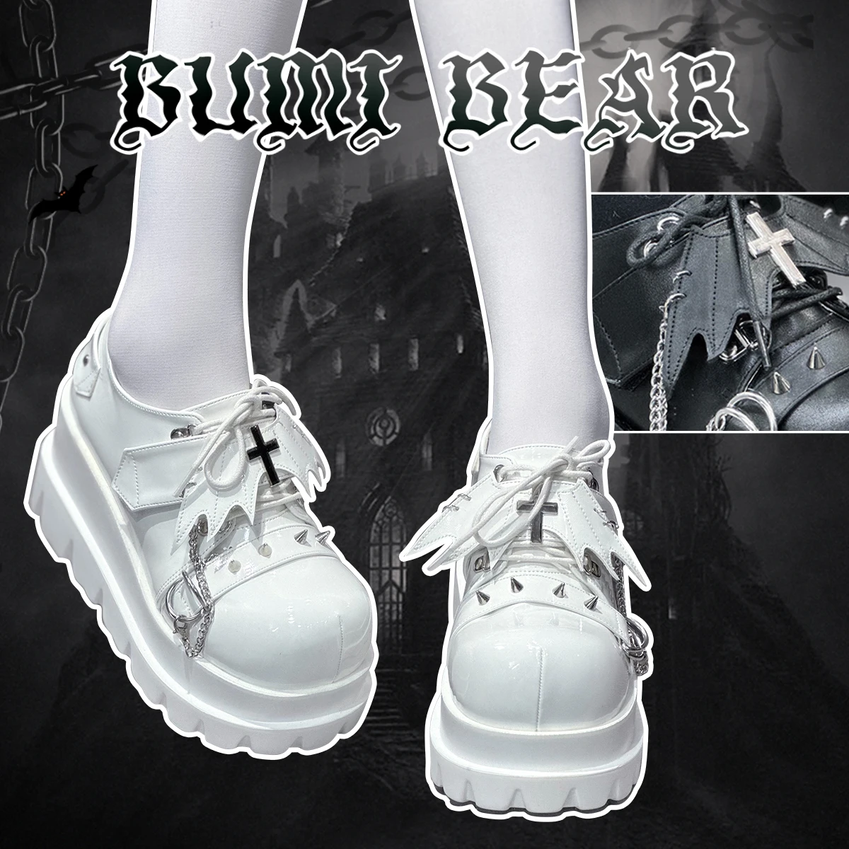 

Original Design Devil Punk Mary Jane Thick Soled Shoes Lolita Girl Dark Y2k Subculture Spicy Girl Single Shoes Female Round Head