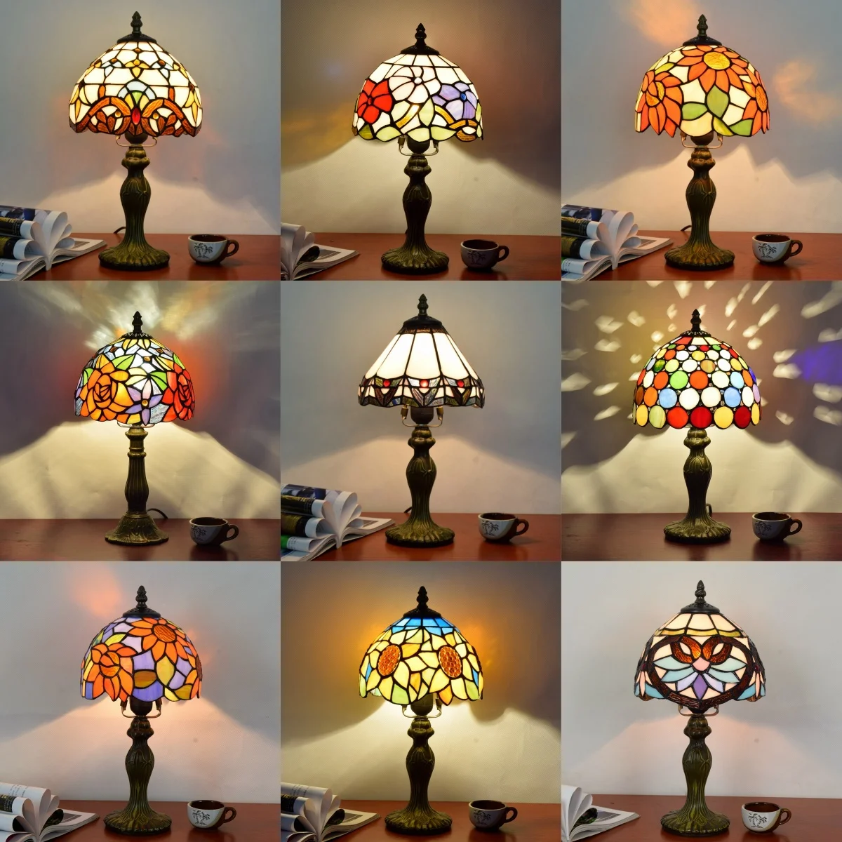European Style Table Lamp Rose Flower Stained Glass Lamp Decorate Reading Light for Home Living Room Nightstand Bedroom Office