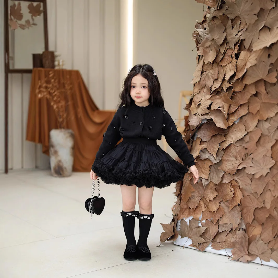 

Fashion and High Quality Black Two Piece Set 2025 Autumn and Spring Fashionable New Style Children Suit