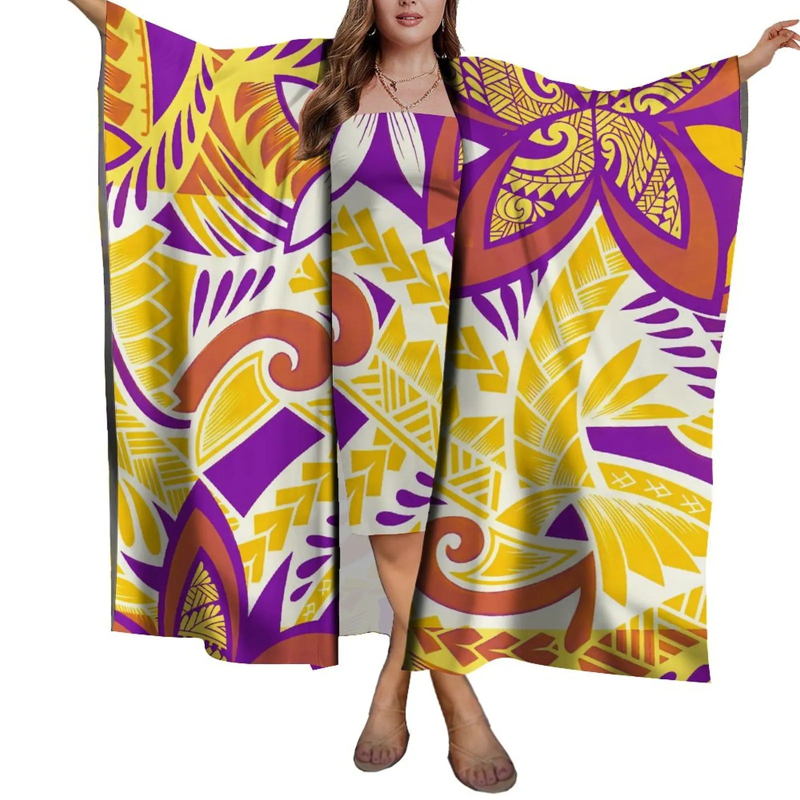 Custom Pattern Design Polynesian Tribal Womens Beach Sunscreen Shawl Beach Sarong Scarf Lady Lightweight Sarong Dress Set