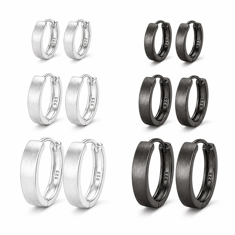 Pendientes de Aro de Plata de Ley 925 para Mujer y Hombre, Pendientes Huggie con Acabado Cepillado, Minimalistas, en Tamaños Pequeño, Mediano y Grande, Regalo de Joyería