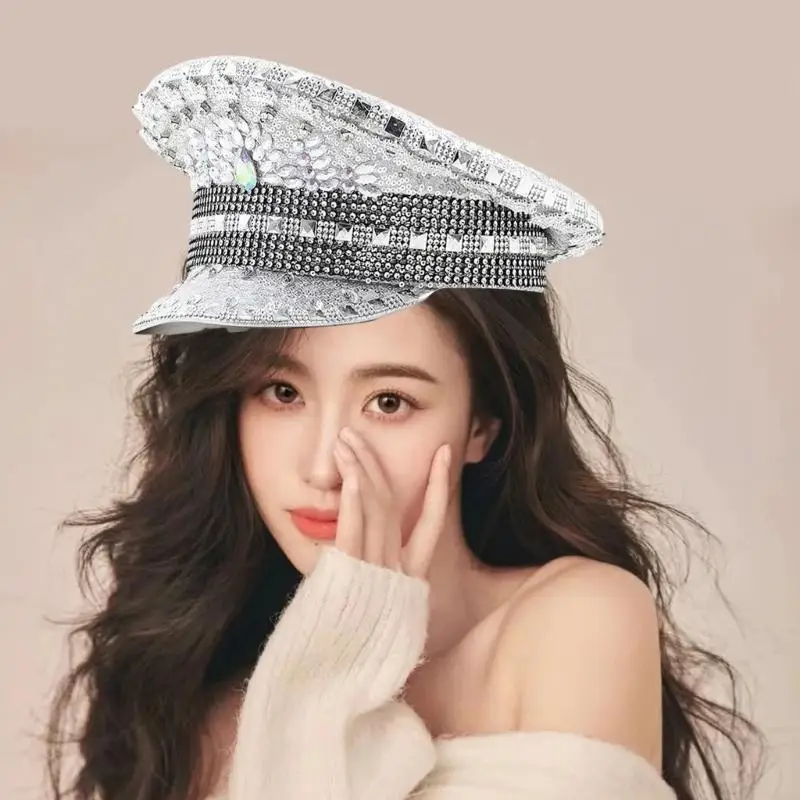 M6CD قبعة البحرية المتلألئة أزياء الكابتن قبعة العروس الرقيب قبعة المرحلة الدعائم خوذة