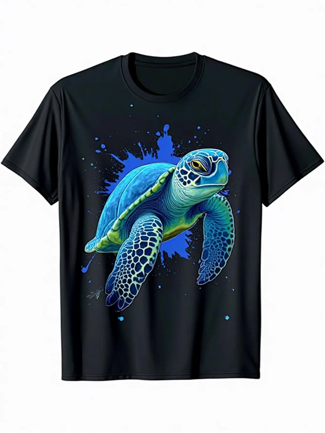 Camiseta con estampado de tortuga de neón para hombre, camiseta negra con diseño de onda de agua azul y verde vibrante, camisa de algodón suave y transpirable, adecuada para la playa, ropa informal, entusiastas de la vida en el océano, regalo de cumpleaños y Navidad