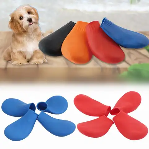 4Pcs 애완 동물 방수 비 신발 개를위한 Anti-slip 고무 부팅 작은 중형 대형 개를위한 고양이 비 신발 양말 애완 동물 용품