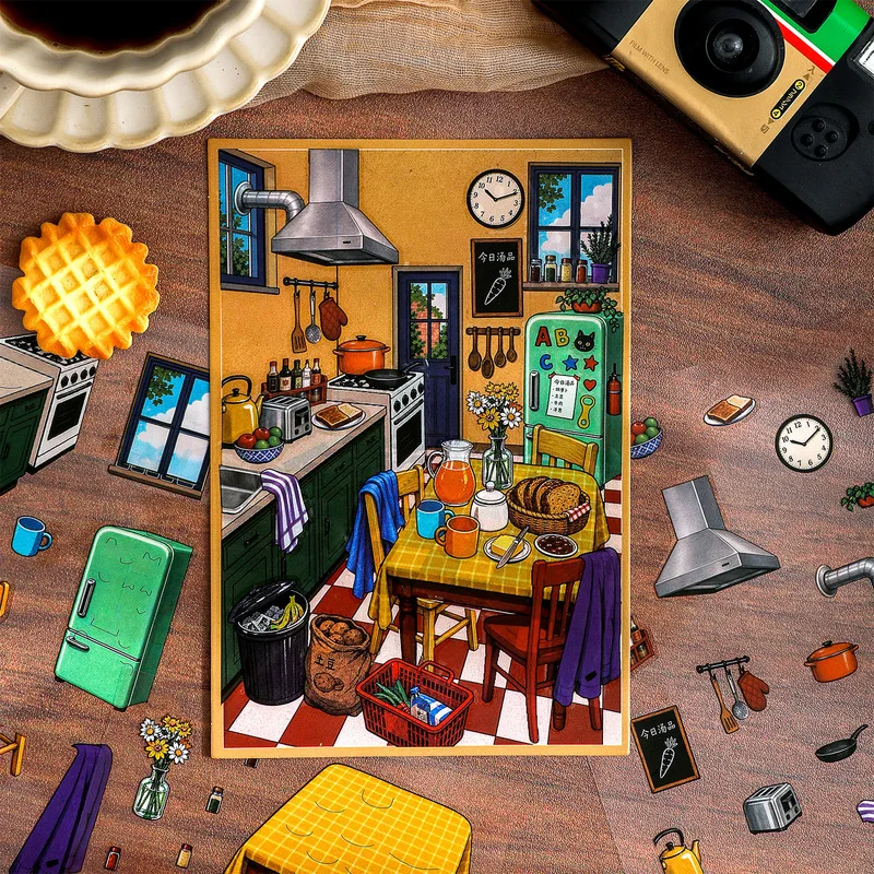 4Pcs Pop‑Art Home Series PET Stickers Vintage Interior Scene Decor Stickers for Journal Album DIY Craft Projects