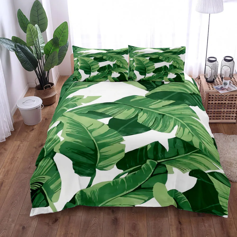 Tropical Palmtree Leaves Bedding Set King Queen Double Full Twin Single Size Duvet Cover Pillow Case Bed Linen Set