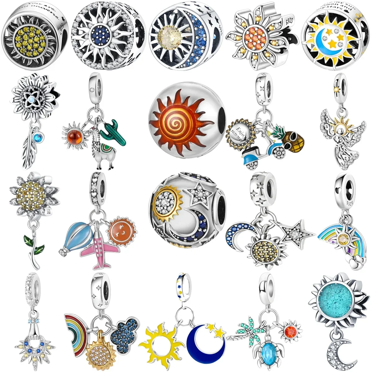 

Original 925 Sterling Silver Sun Moon Cloud Rainbow Cactus Charm Beads for Pandora DlY Bracelet Women's Jewelry Gifts