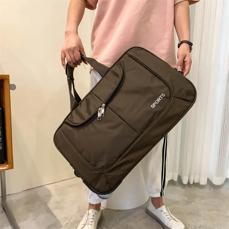 大容量折りたたみ式ハンドヘルドトラベルバッグ、ビジネス旅行用ホイール付き、メンズスタイル、ファッショントレンド、ソフトハンドルバッグ